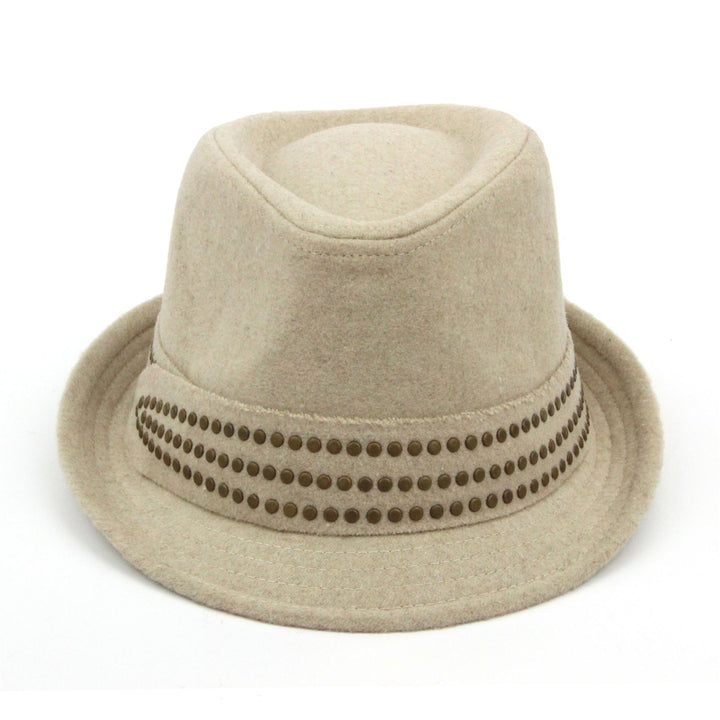Melton Wool trilby hat with studded band - Beige