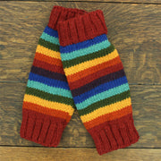 Hand Knitted Wool Leg Warmers - Stripe Dark Rainbow