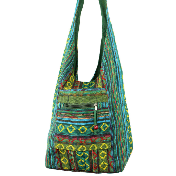 Diamond Pattern Canvas Sling Shoulder Bag - Green