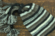 Hand Knitted Beanie Fountain Tassel Hat - Stripe Natural