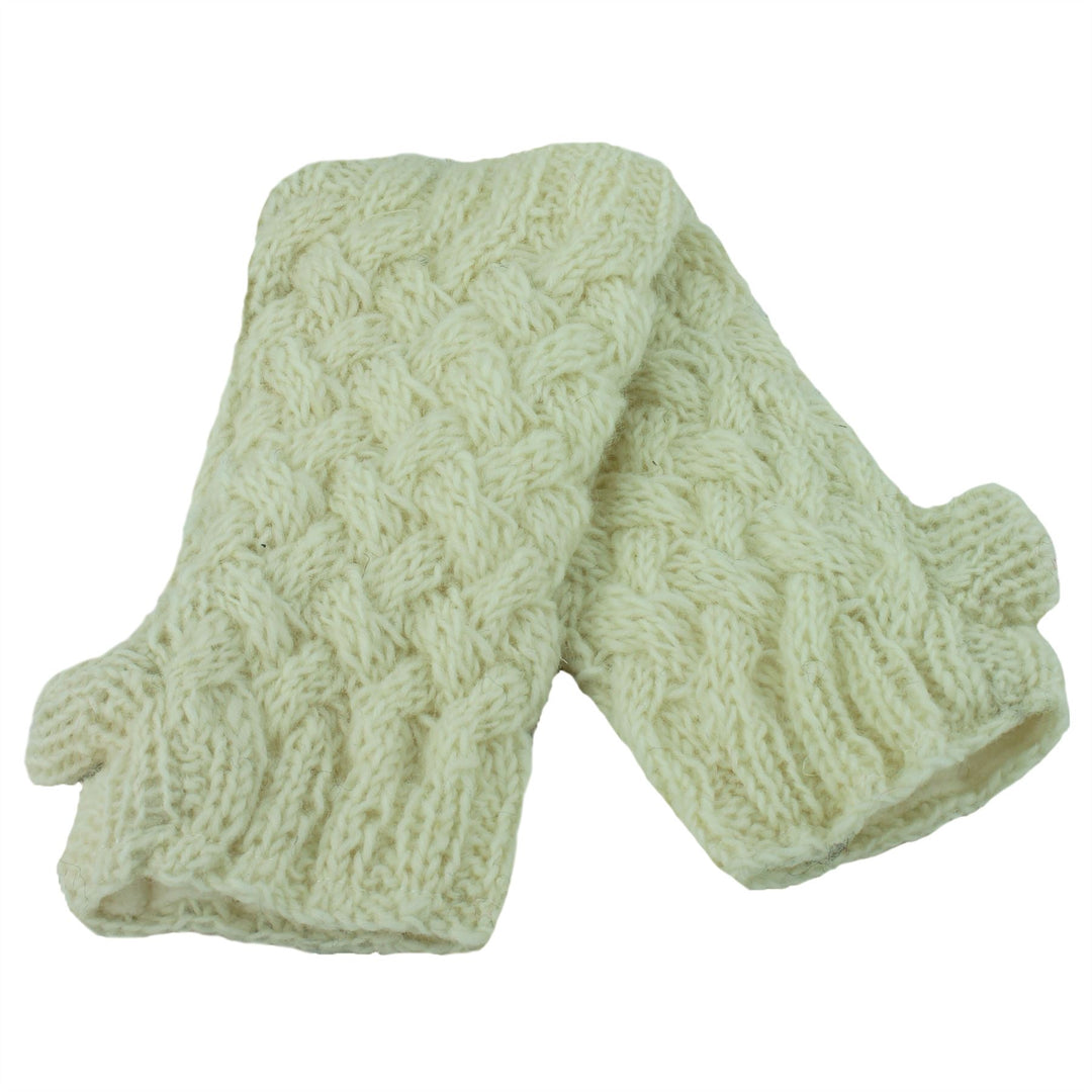 Chunky Wool Knit Arm Warmers - Plain - Off White
