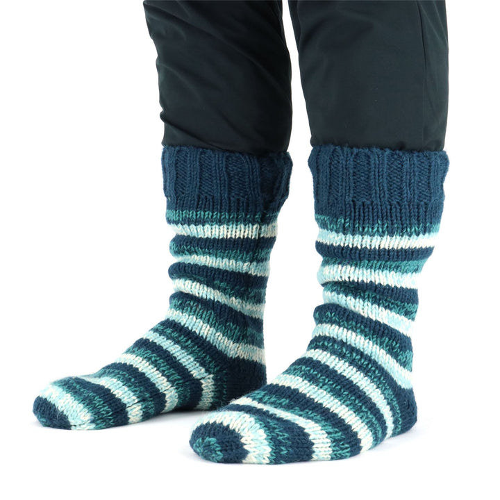 Hand Knitted Wool Slipper Socks - SD Teal