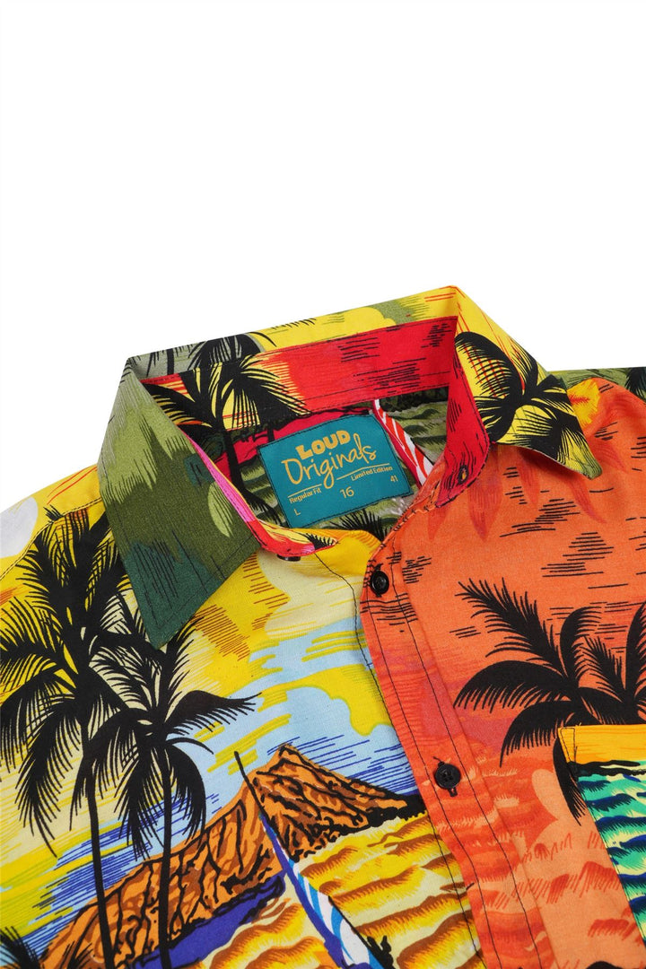 Regular Fit Short Sleeve Shirt - Random Mixed Panel Tropical Sundown