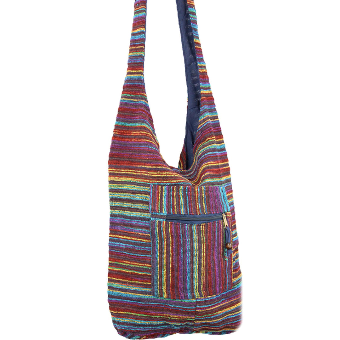 Striped Chenille Sling Shoulder Bag  - Purple Multi