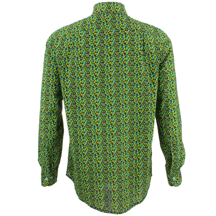 Regular Fit Long Sleeve Shirt - Green & Blue Triangles