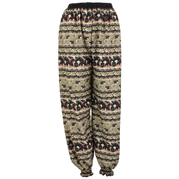 Elephant Print Ali Baba Trousers - Floral (Black & Beige)