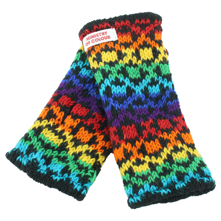 Wool Knit Arm Warmer - Rainbow Diamond