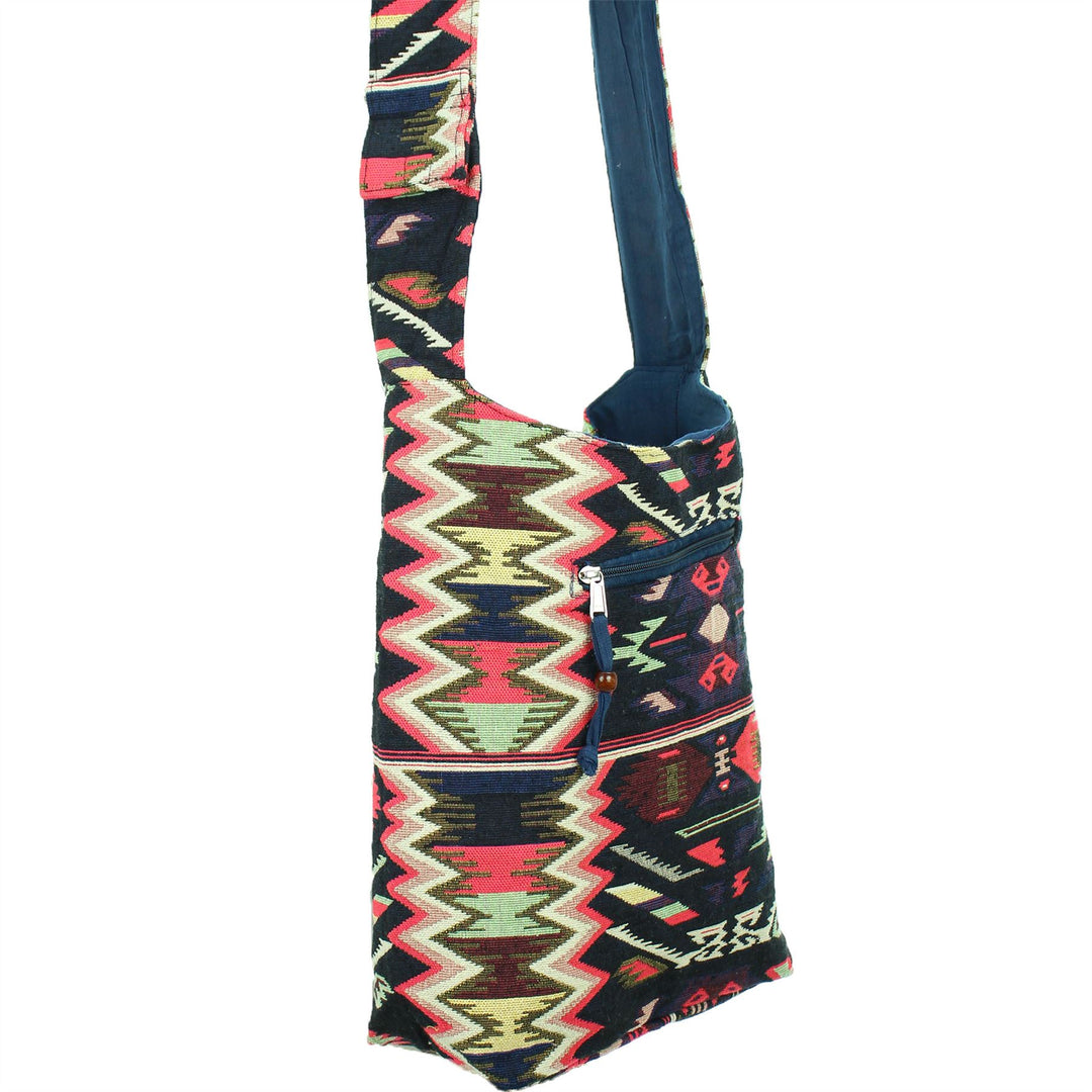 Cotton Canvas Sling Shoulder Bag - Purple Pink
