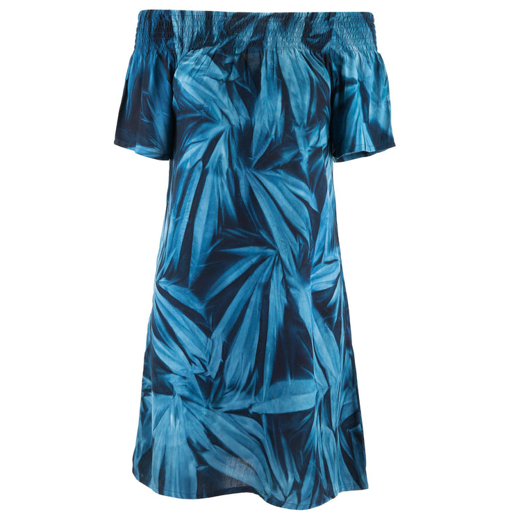 Shirred Comfy Dress - Feathers Blue