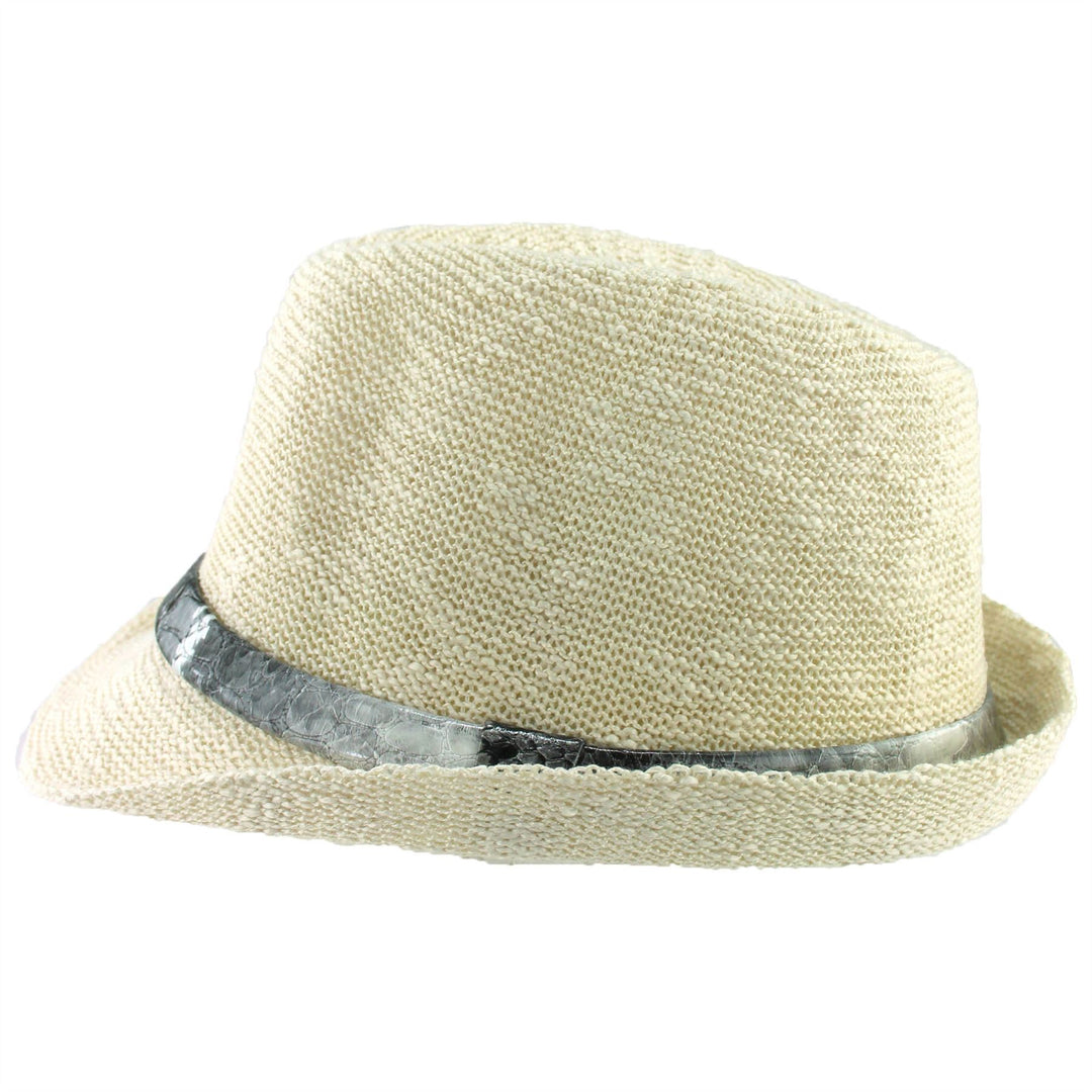 Lightweight trilby hat with faux leather snakeskin band - Off white (57cm)