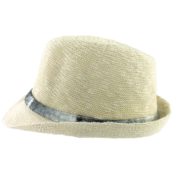 Lightweight trilby hat with faux leather snakeskin band - Off white (57cm)