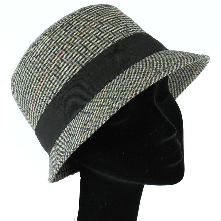 Tweed cloche hat with chunky band - Olive