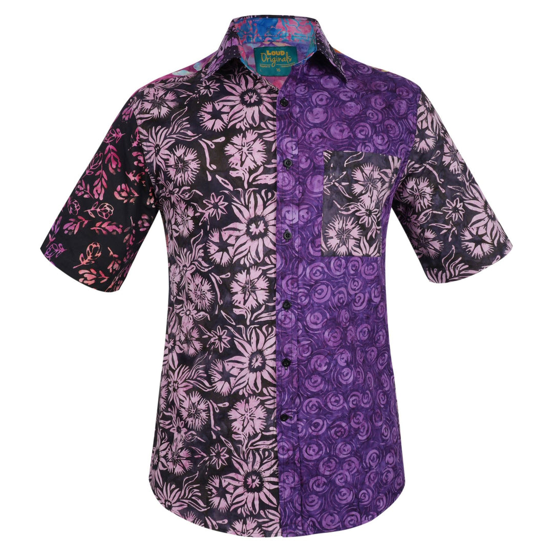 Regular Fit Short Sleeve Shirt - Random Mixed Panel Batik Purple