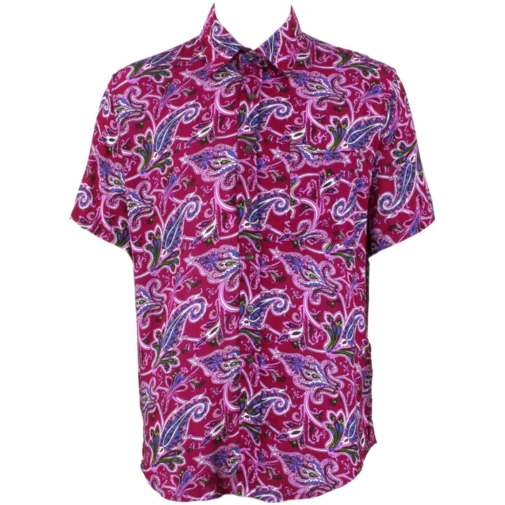 Regular Fit Short Sleeve Shirt - Pink & Maroon Abstract Paisley