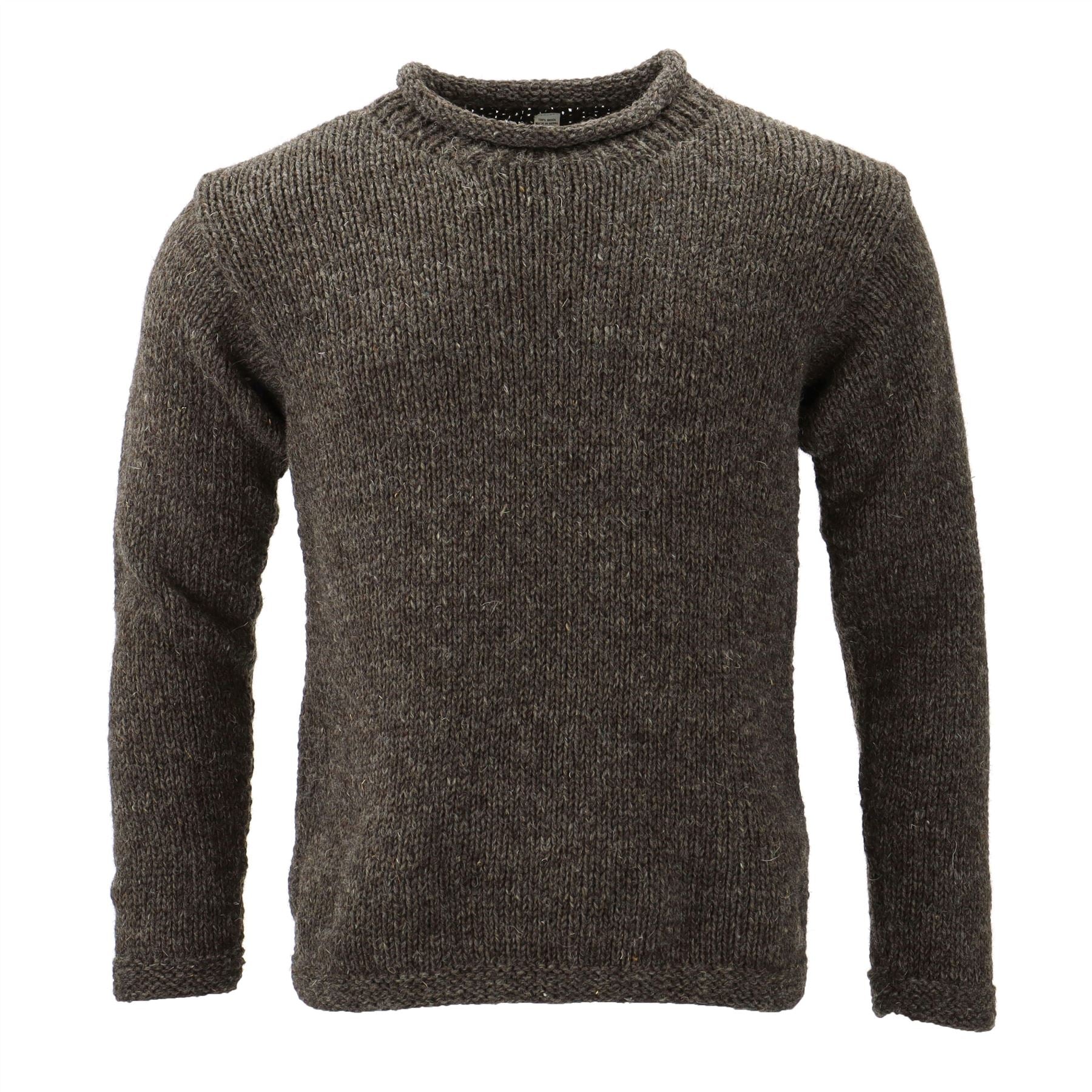 Hand Knitted Wool Jumper - Plain Mottled Brown – LoudElephant