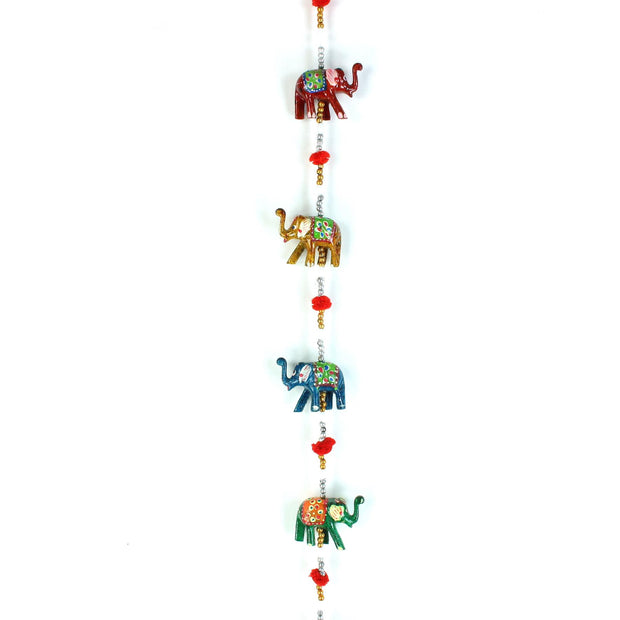 Handmade Rajasthani Strings Hanging Decorations - Ceramic Elephants Large