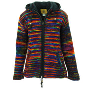 Hand Knitted Wool Hooded Jacket Cardigan Ladies Cut - SD Black Rainbow