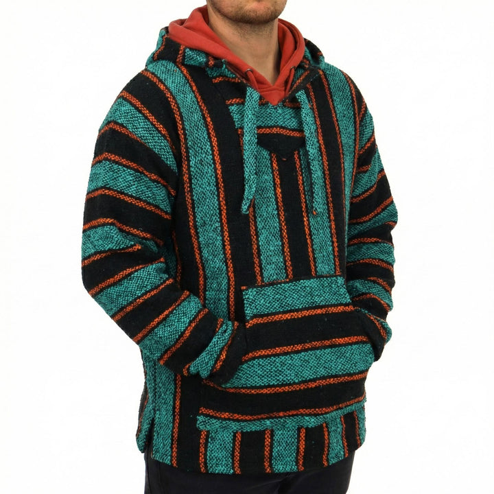 Recycled Mexican Baja Jerga Hoody - Teal Orange