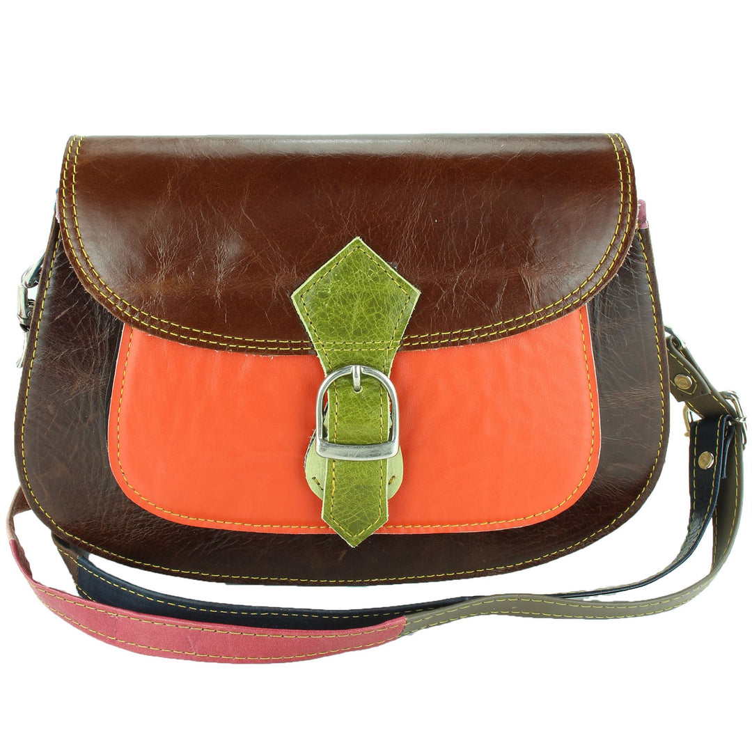 Real Leather Colourful Messenger Shoulder Bag - Orange Mix