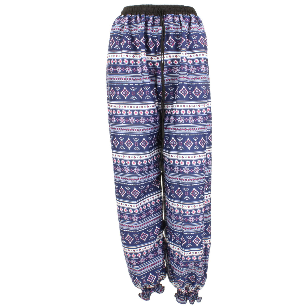 Ali Baba Trousers - Striped Geometric (Blue, White & Pink)