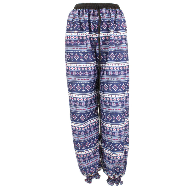 Ali Baba Trousers - Striped Geometric (Blue, White & Pink)