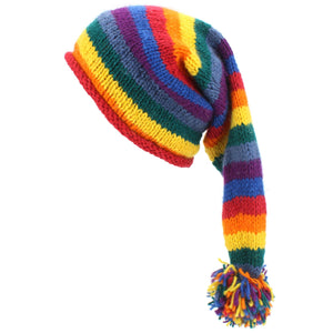 Wool Knit 'Papa Noel' Night Cap Hat - Rainbow