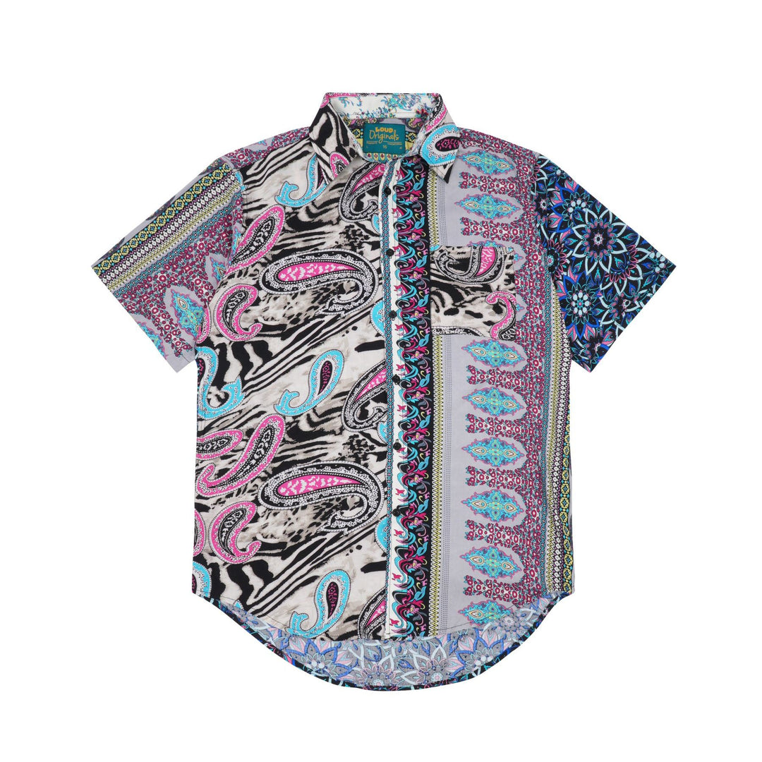 Regular Fit Short Sleeve Shirt - Random Mixed Panel Paisley Floral