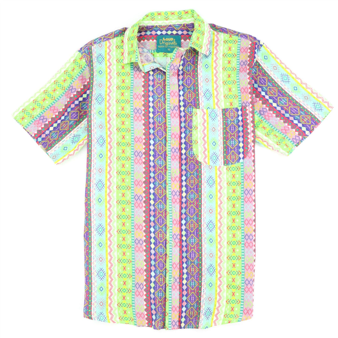 Regular Fit Short Sleeve Shirt - Lime Aztec