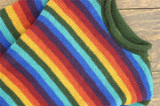 Hand Knitted Wool Jumper - Stripe Dark Rainbow