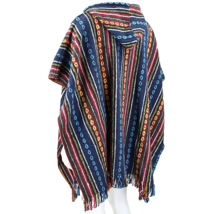 Brushed Cotton Hooded Poncho - Blue Red