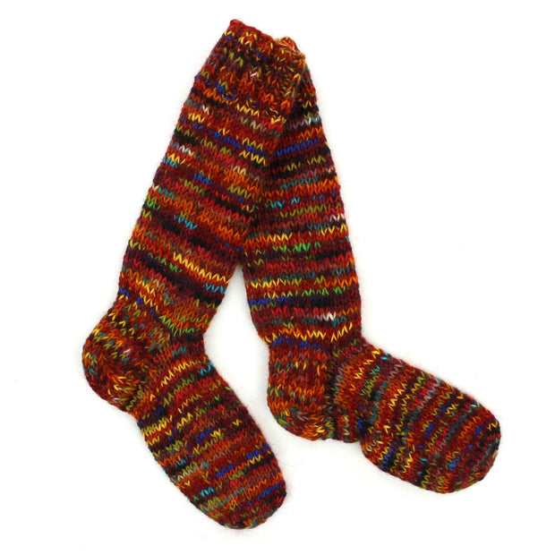 Hand Knitted Wool Long Socks - SD Red Mix