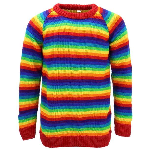 Hand Knitted Wool Jumper - Stripe Rainbow 1