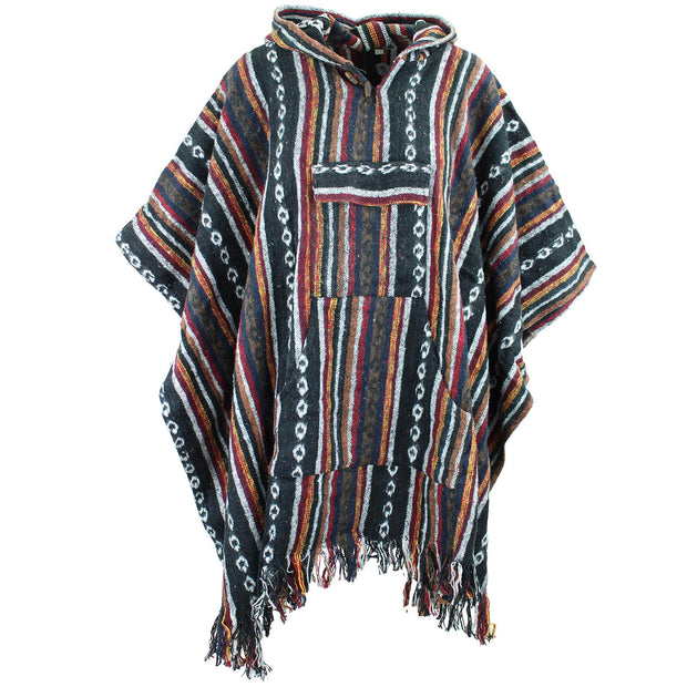 Brushed Gheri Cotton Poncho - 08 Black Maroon Red