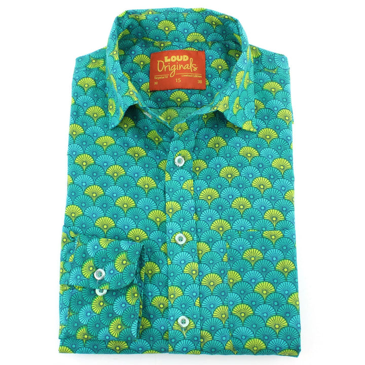 Regular Fit Long Sleeve Shirt - Turquoise & Yellow Umbrellas
