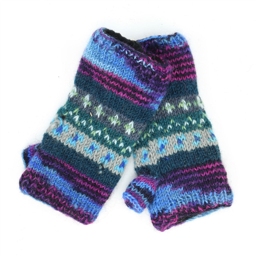Hand Knitted Wool Arm Warmer - 17 Blue