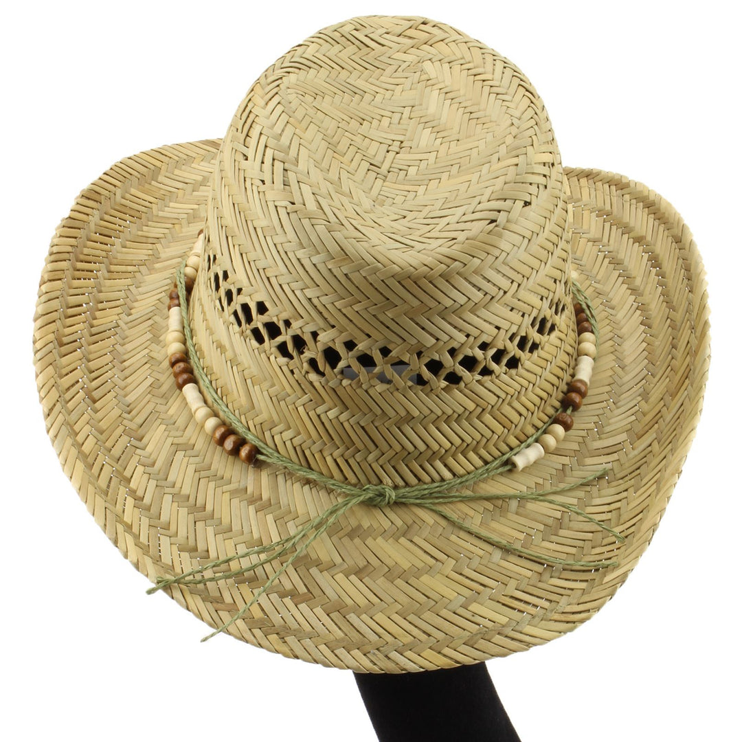 Straw Cowboy Hat with Wood Bead Band