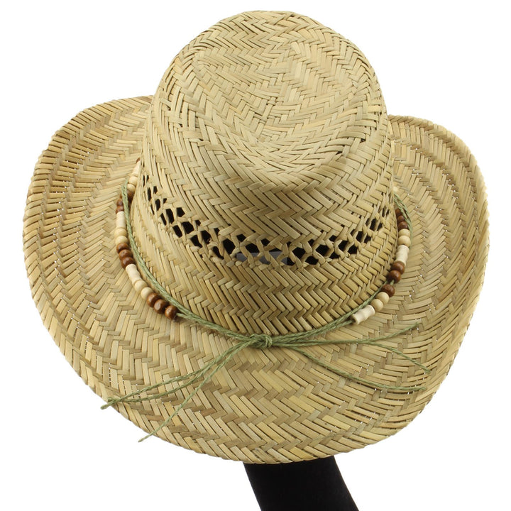Straw Cowboy Hat with Wood Bead Band