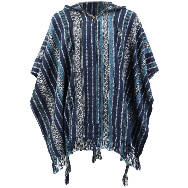 Brushed Cotton Hooded Poncho - Blue