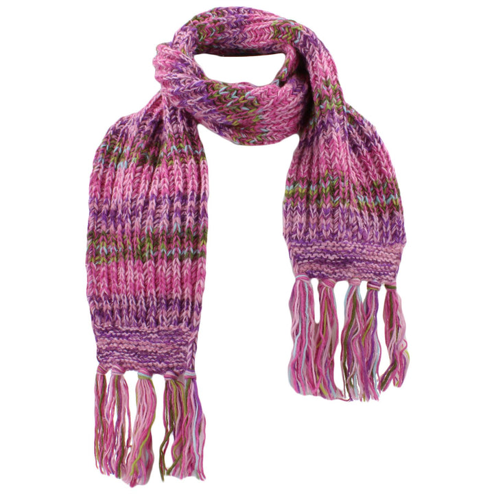 Long Chunky Knit Wool Multi Mix Scarf - Pink Mix