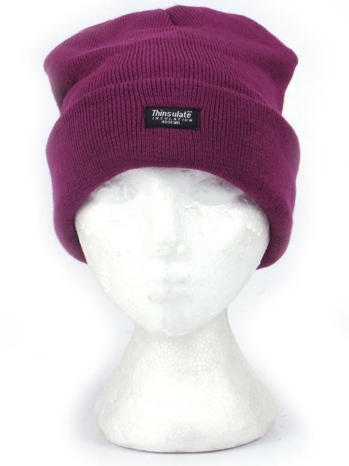 Fine Knit Beanie Hat - Dark Pink