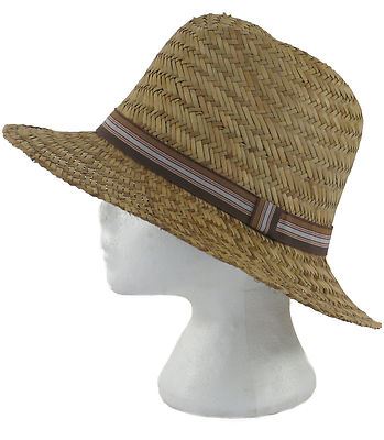 Wide Brim Straw Fedora Trilby Hat - Natural