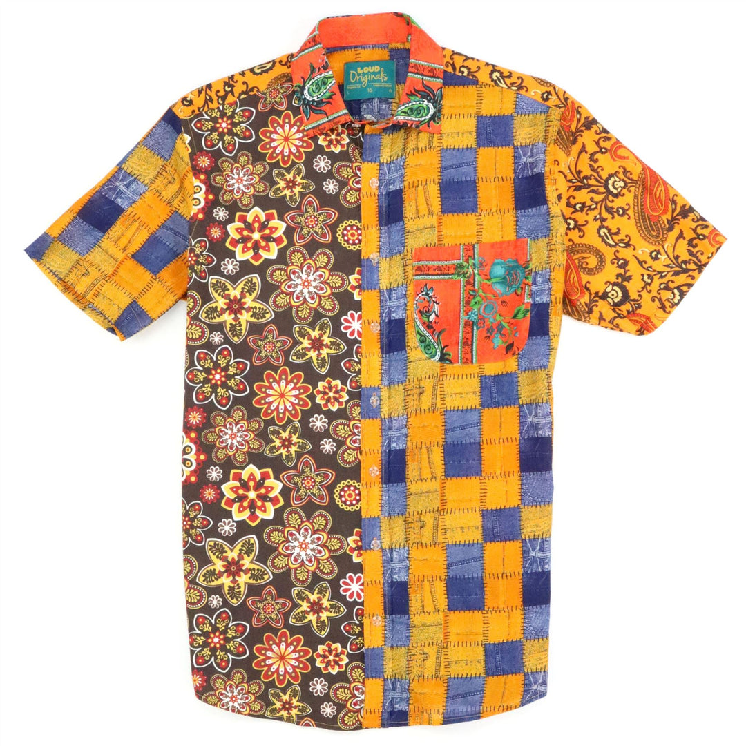 Regular Fit Short Sleeve Shirt - Orange Random Mixed Panel