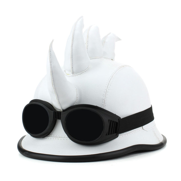 Saw Blade Mohawk Horned Novelty Festival Helmet with Goggles - White
