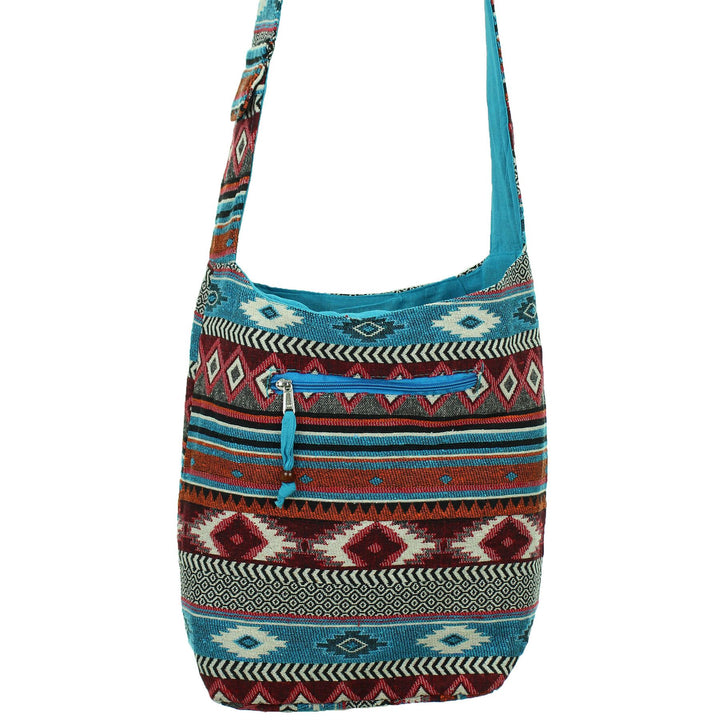 Cotton Canvas Sling Shoulder Bag - Blue Red