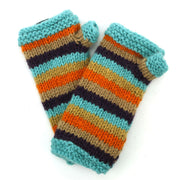 Hand Knitted Wool Arm Warmer - Stripe Retro A