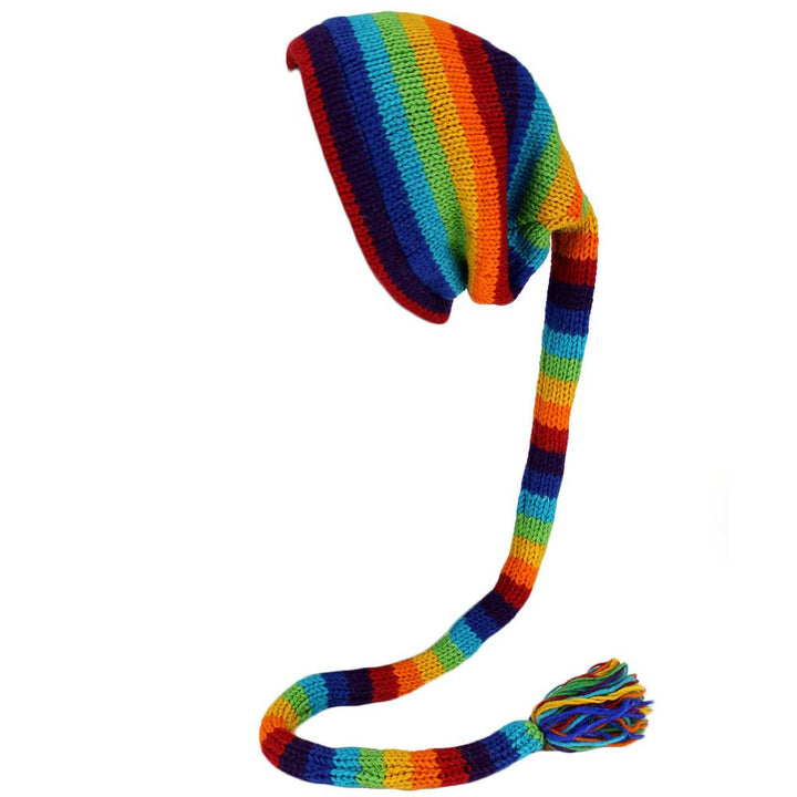 Wool Knit 'Tinky Winky' Tail Beanie Hat - Rainbow