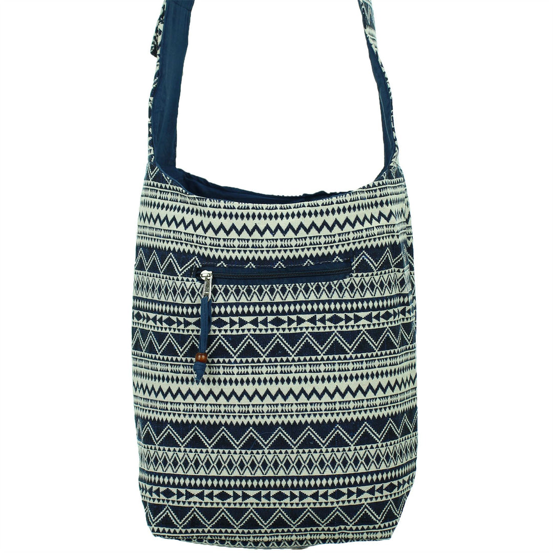 Cotton Canvas Sling Shoulder Bag - Navy