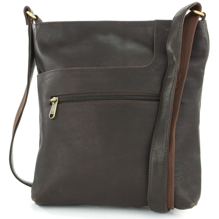 Real Leather Cross Body Messenger Shoulder Bag - Brown