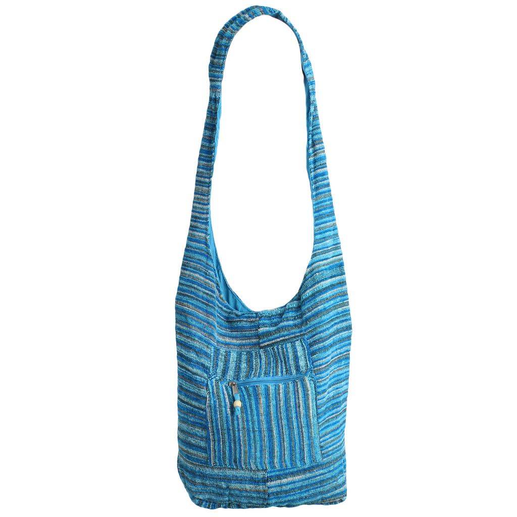 Striped Chenille Sling Shoulder Bag - Light Blue