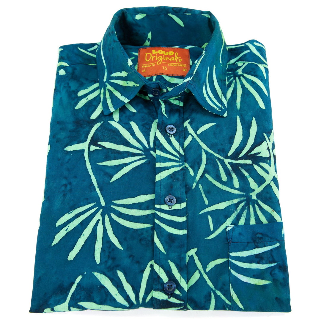 Regular Fit Short Sleeve Shirt - Tropical Leaf - Petrol